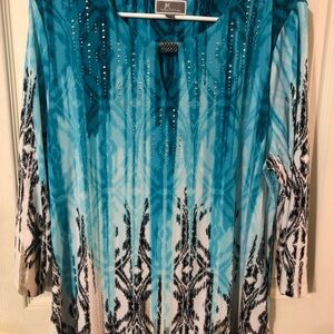 JM Collection Blue Embellished Tunic with Relaxed Fit